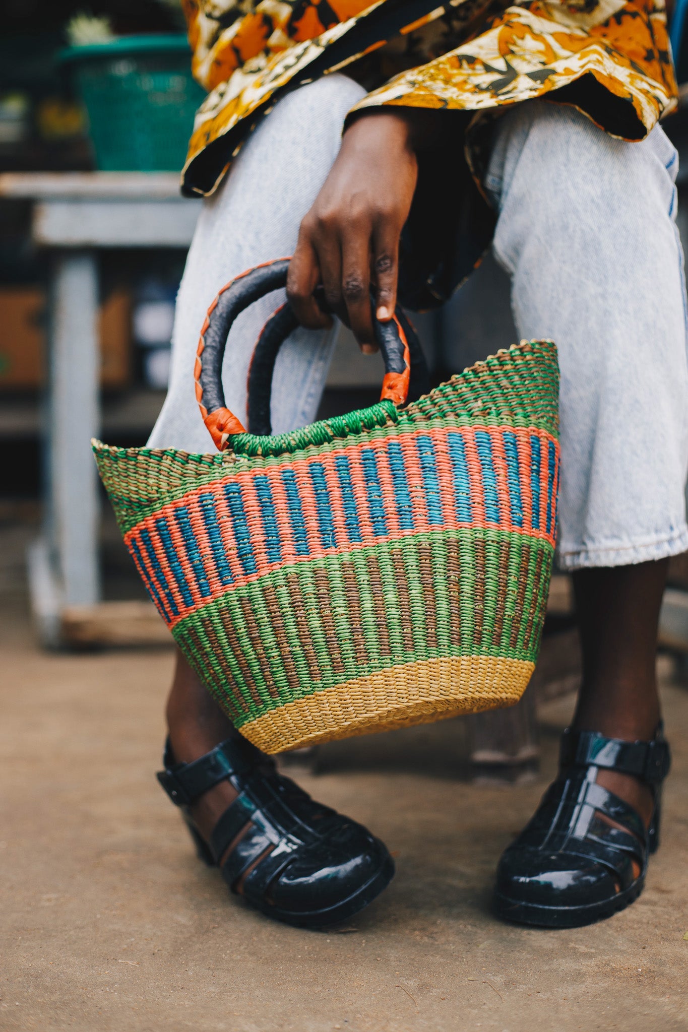 Small Multicoloured Closed Weave U-shopper Baskets