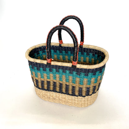 Navy and Green with Black Pinstripe Frafra Oval Basket
