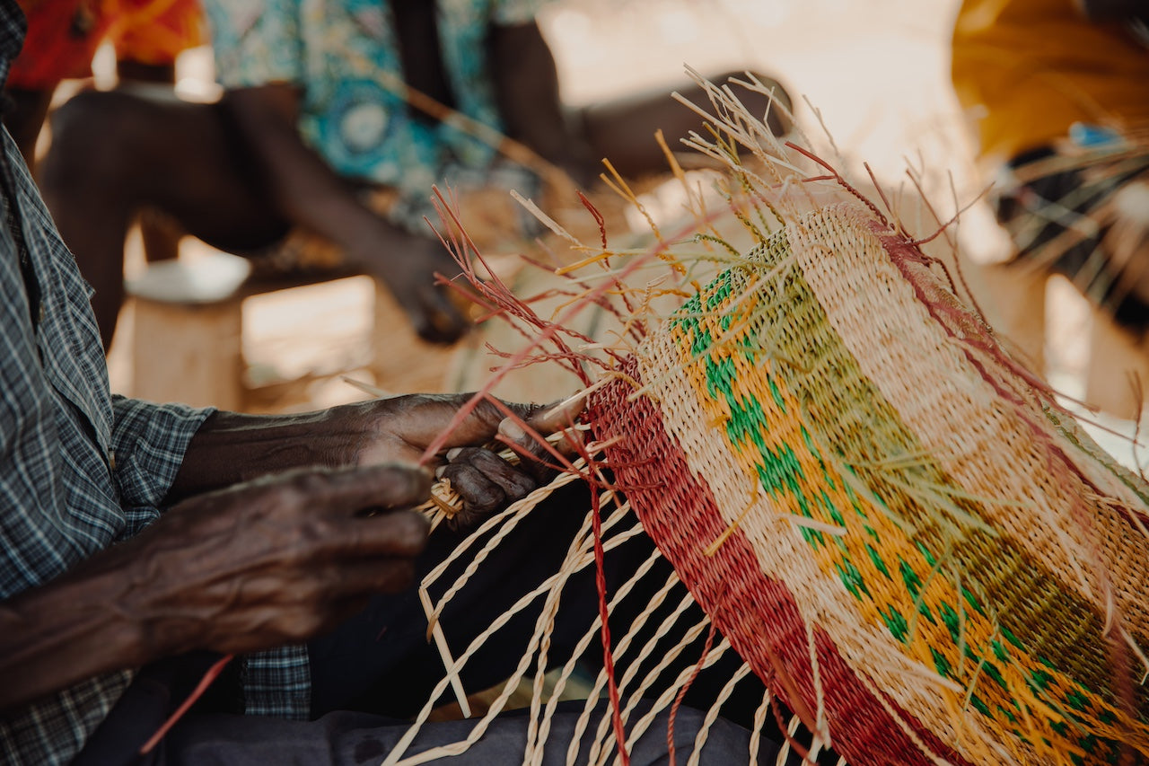 tall laundry basket and woven bowl