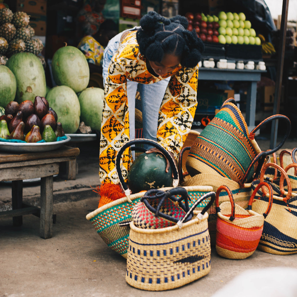 Four colourfull Frafra basket bags