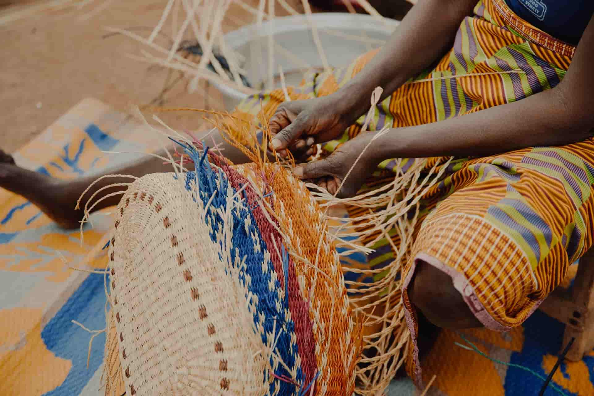 view of weaving Frafra baskets from Bolga, Ghana