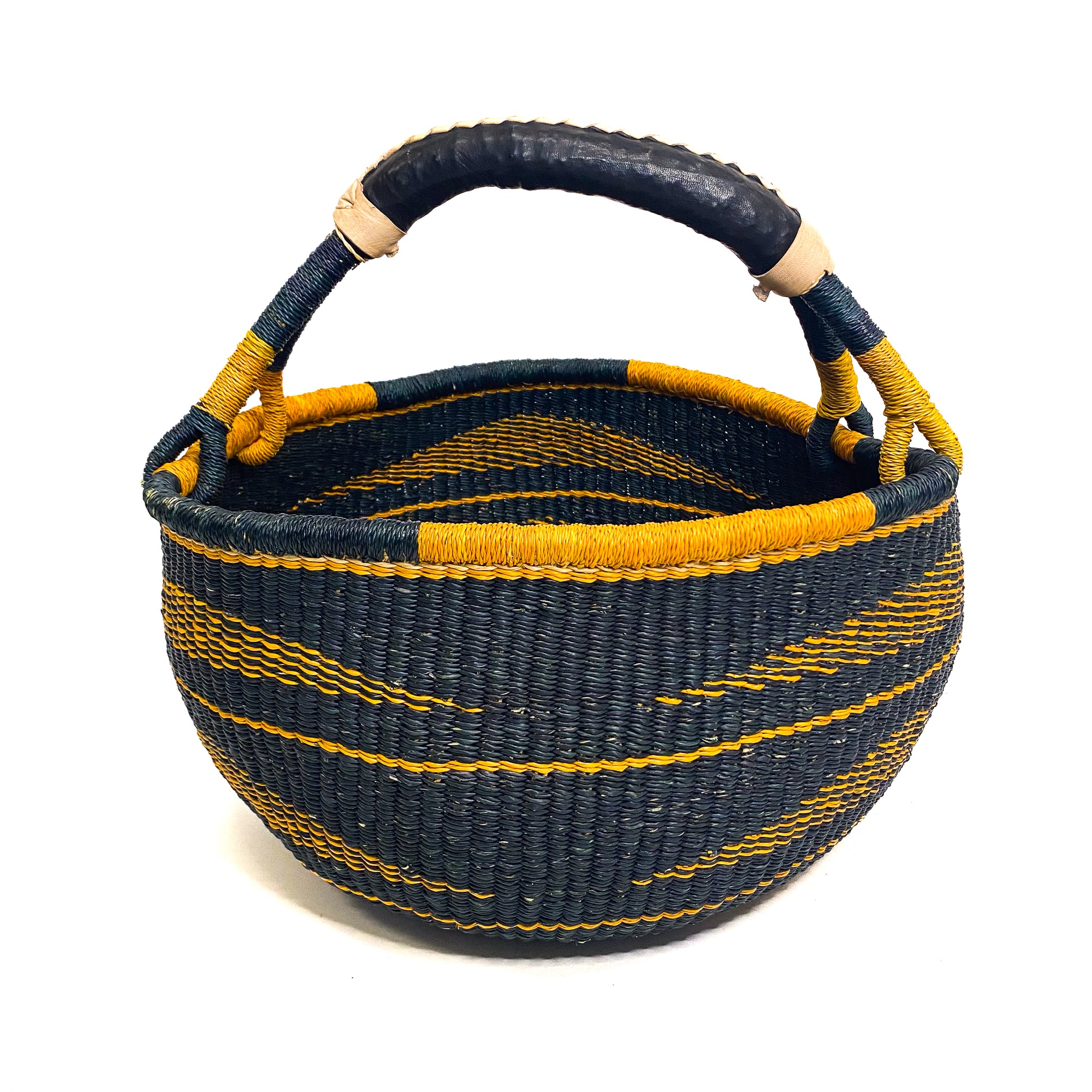 Extra Large Round Baskets Yellow and Navy Patterned
