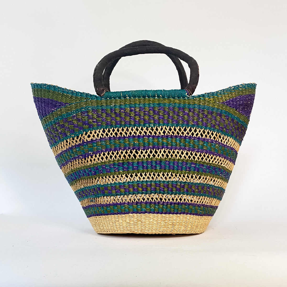 Large Multicoloured Open Weave U-shopper Baskets