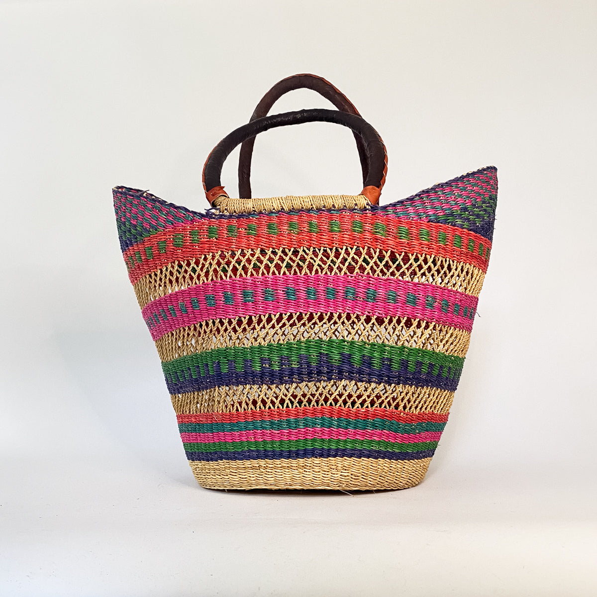 Large Multicoloured Open Weave U-shopper Baskets