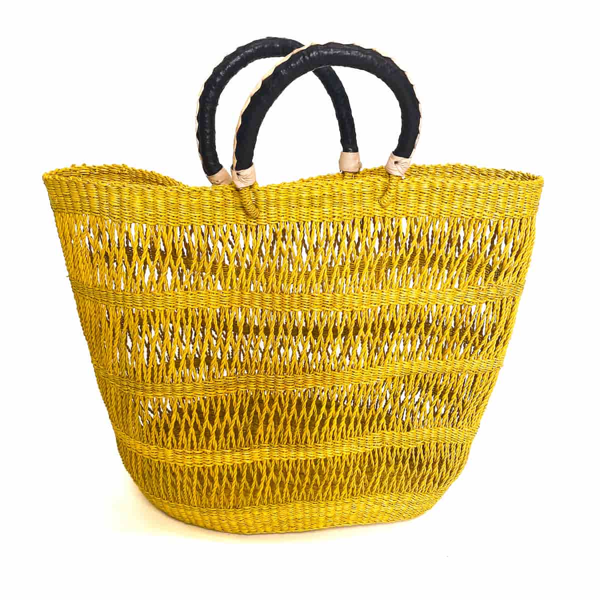 Medium Colour Block Open Weave U-shopper Baskets Yellow