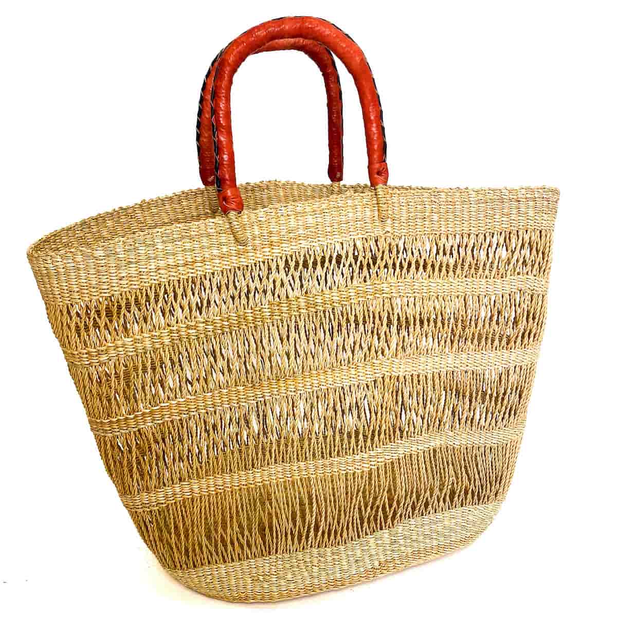 Large Beach Baskets Natural- brown handles with black detailing