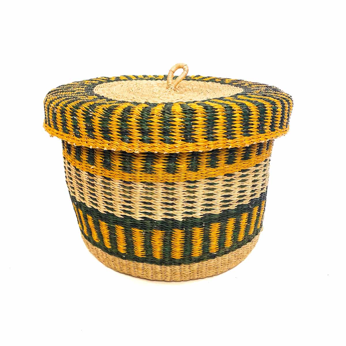 green and yellow Frafra Large Lidded Storage Baskets 