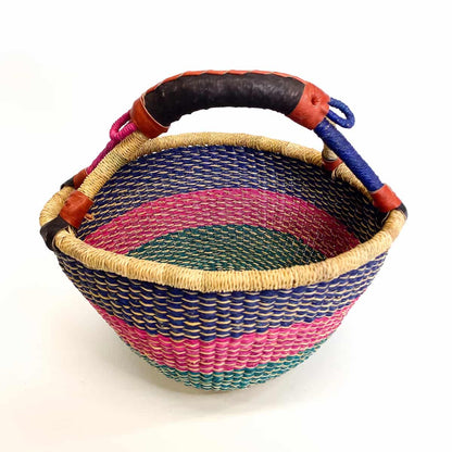 Small Round Baskets Navy and Pink Striped
