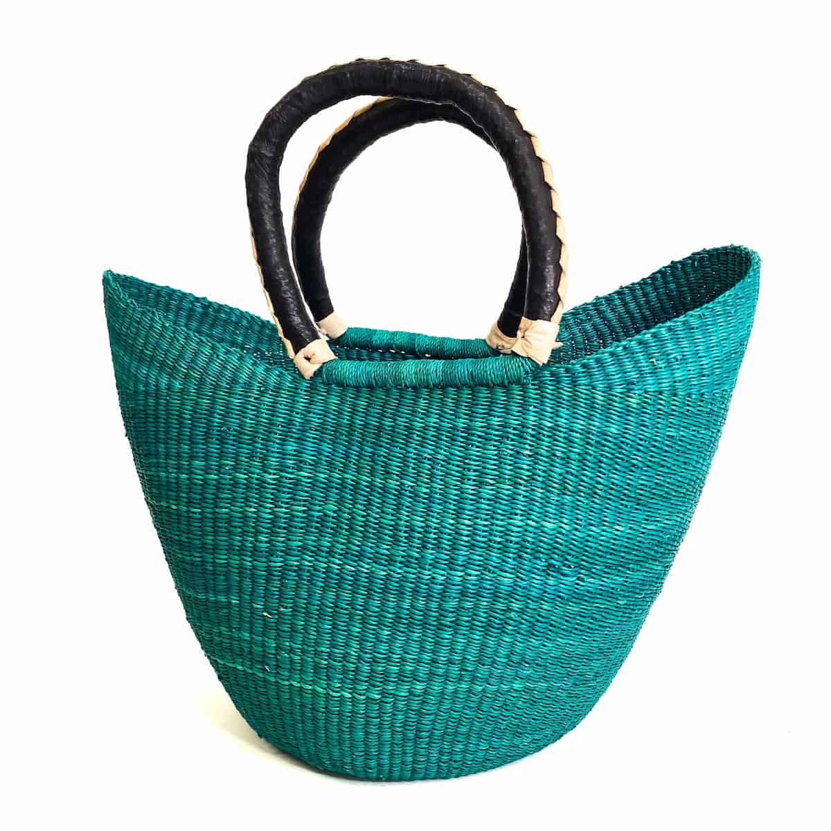 Turquoise Frafra Large Colour Block Closed Weave U-shopper Basket