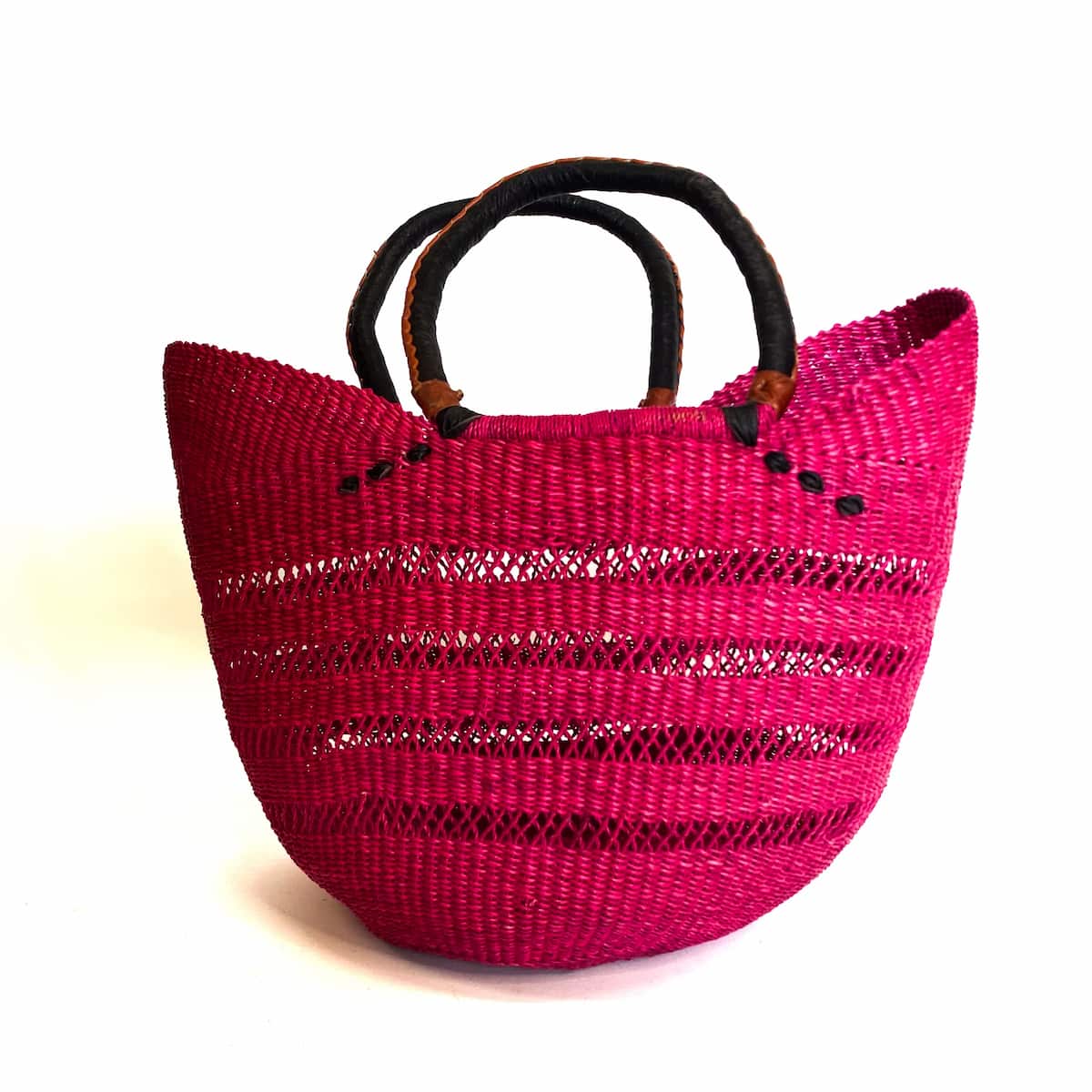 Medium Colour Block Open Weave U-shopper Baskets Red