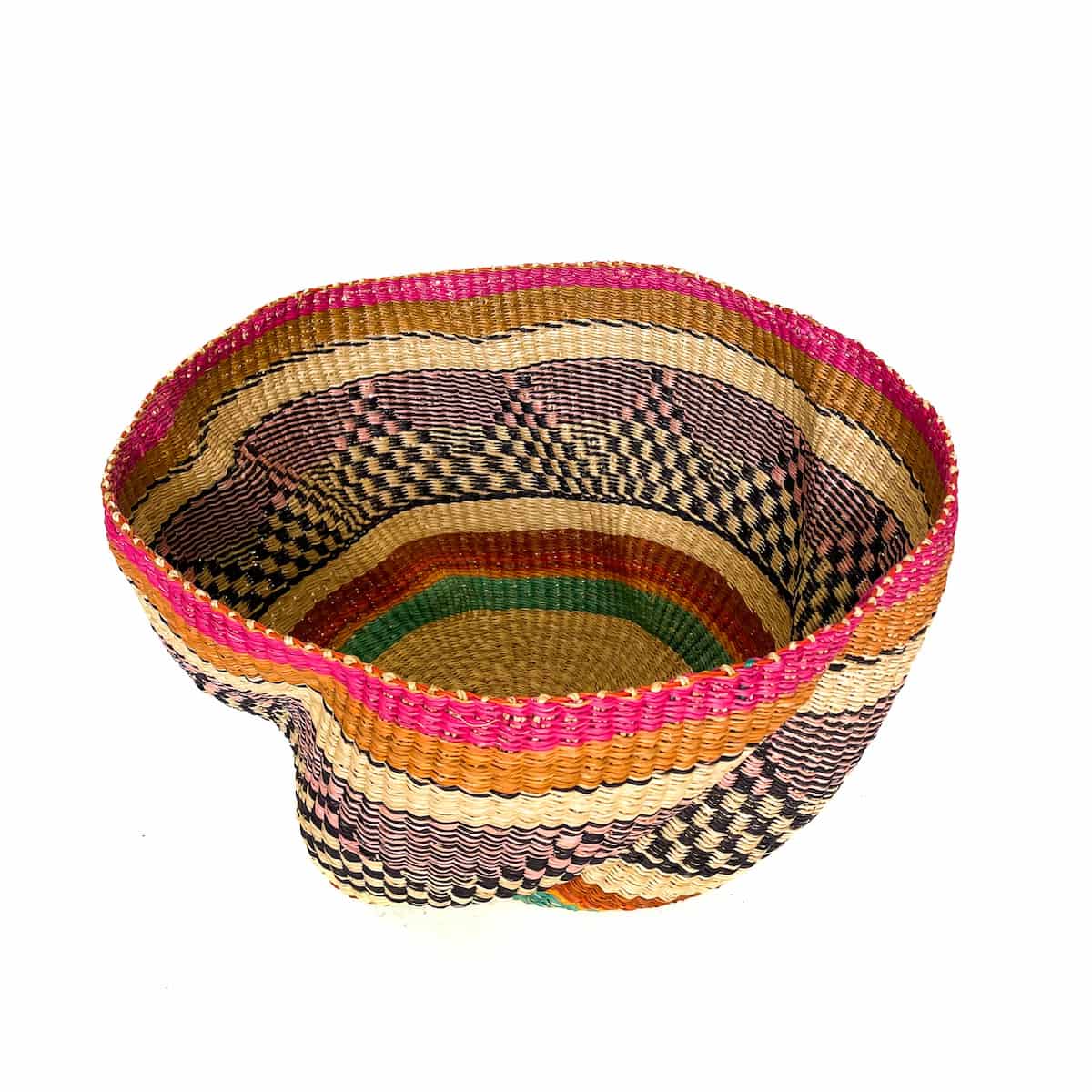 Black and Natural with Pink Edging Frafra Woven Bowl
