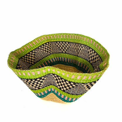 Apple Green with Black and Blue Frafra Woven Bowl