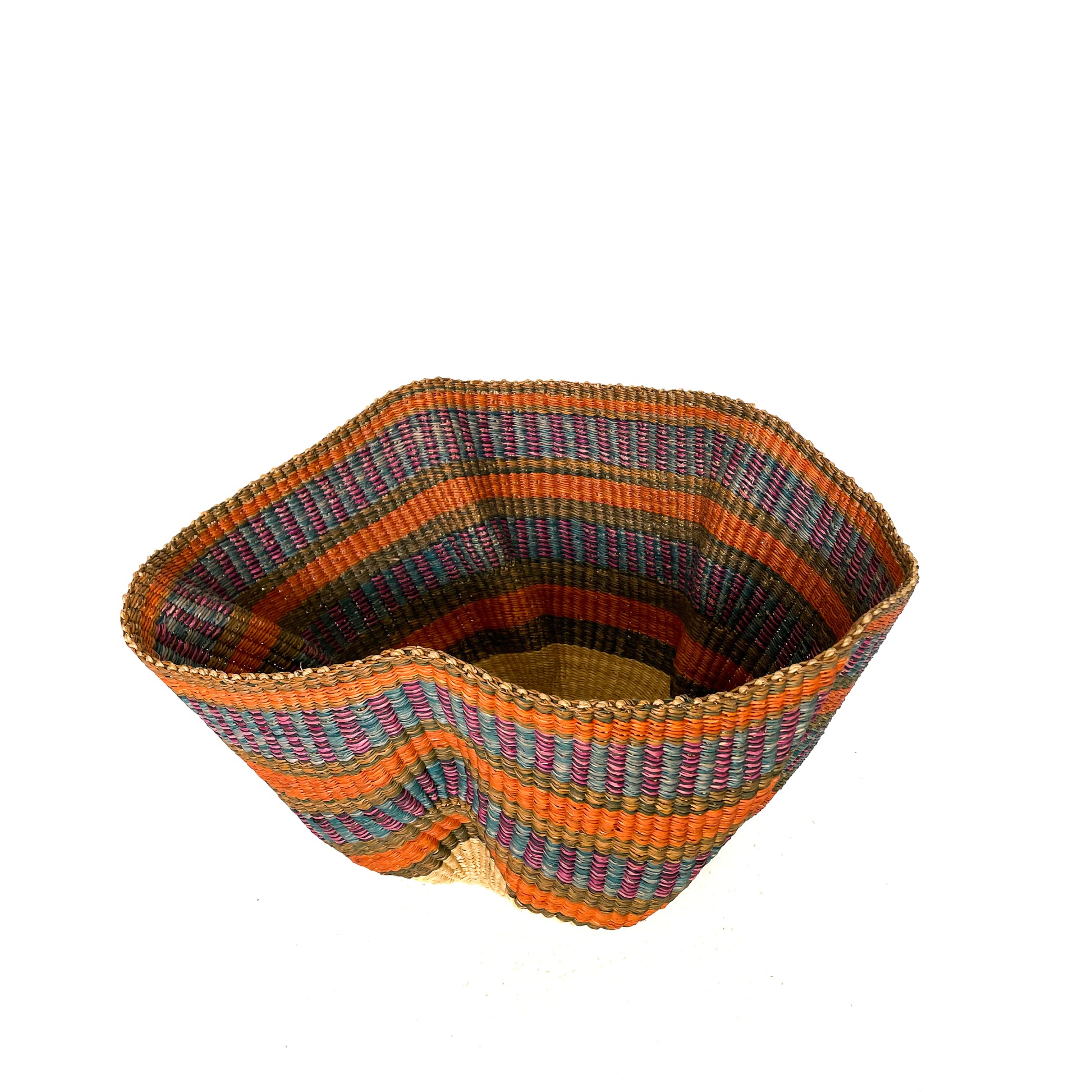 Frafra Woven Bowl Earthy Orange with Muted Blue and Purple