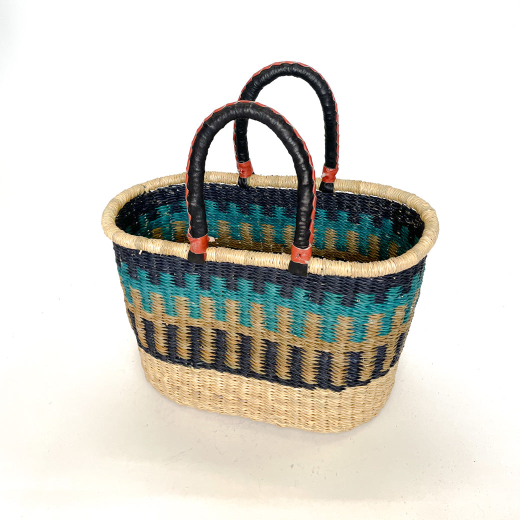 Navy and Green with Black Pinstripe Frafra Oval Basket