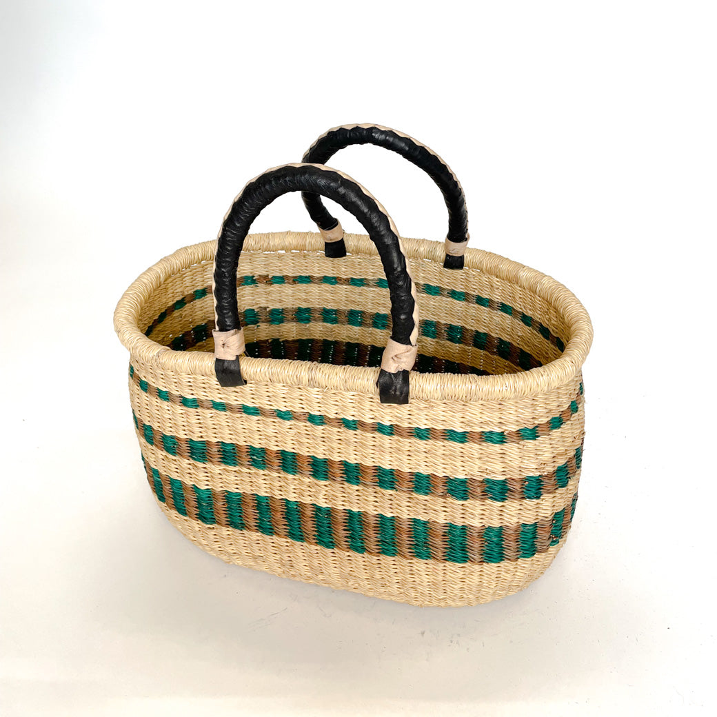 Light Brown with Earthy Green Frafra Oval Basket