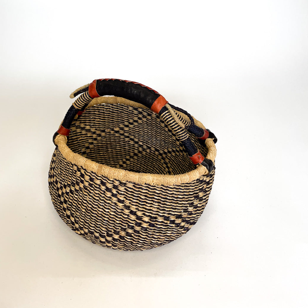Small Round Baskets Black and Natural Zig Zag and Pinstripe