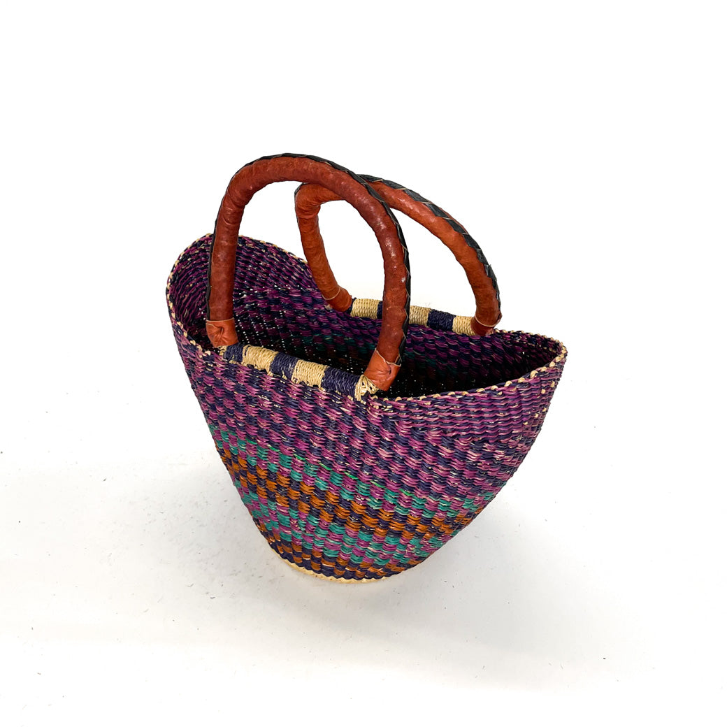 Frafra Dark Purple Checkerboard Small Multicoloured Closed Weave U-shopper Basket