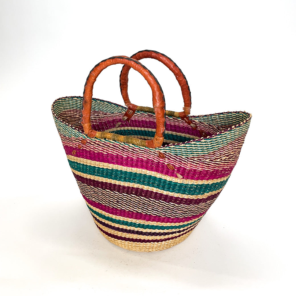 Large Multicoloured Closed Weave U-Shopper Basket