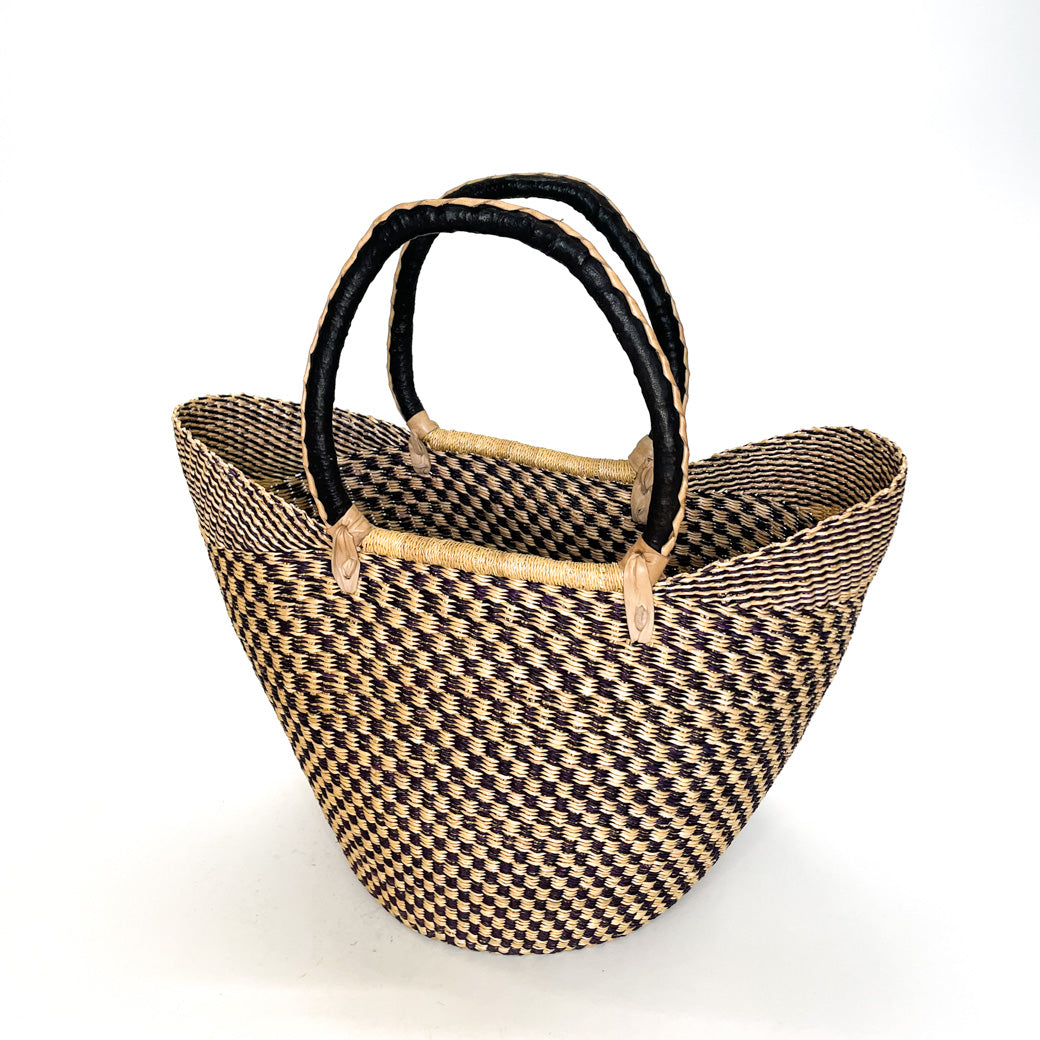 Large Monochromatic Closed Weave U-shopper Baskets Black and Natural Checkerboard