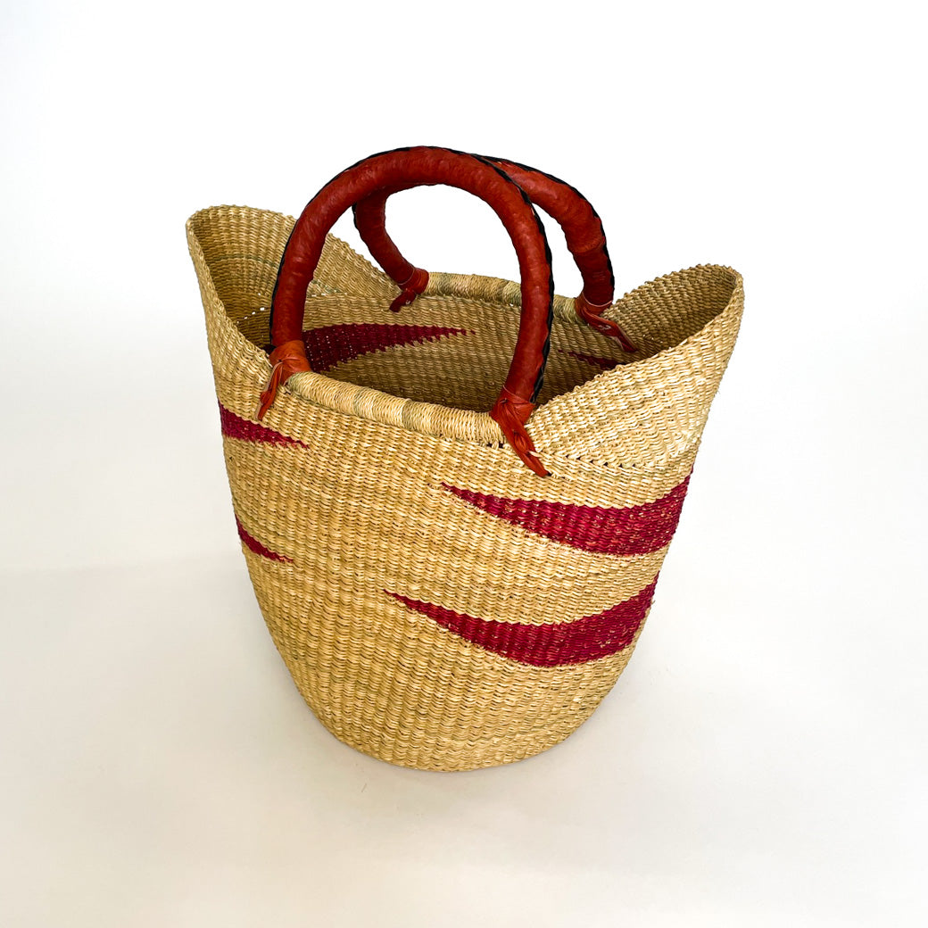 Large Monochromatic Closed Weave U-shopper Baskets Natural and Pink Tiger