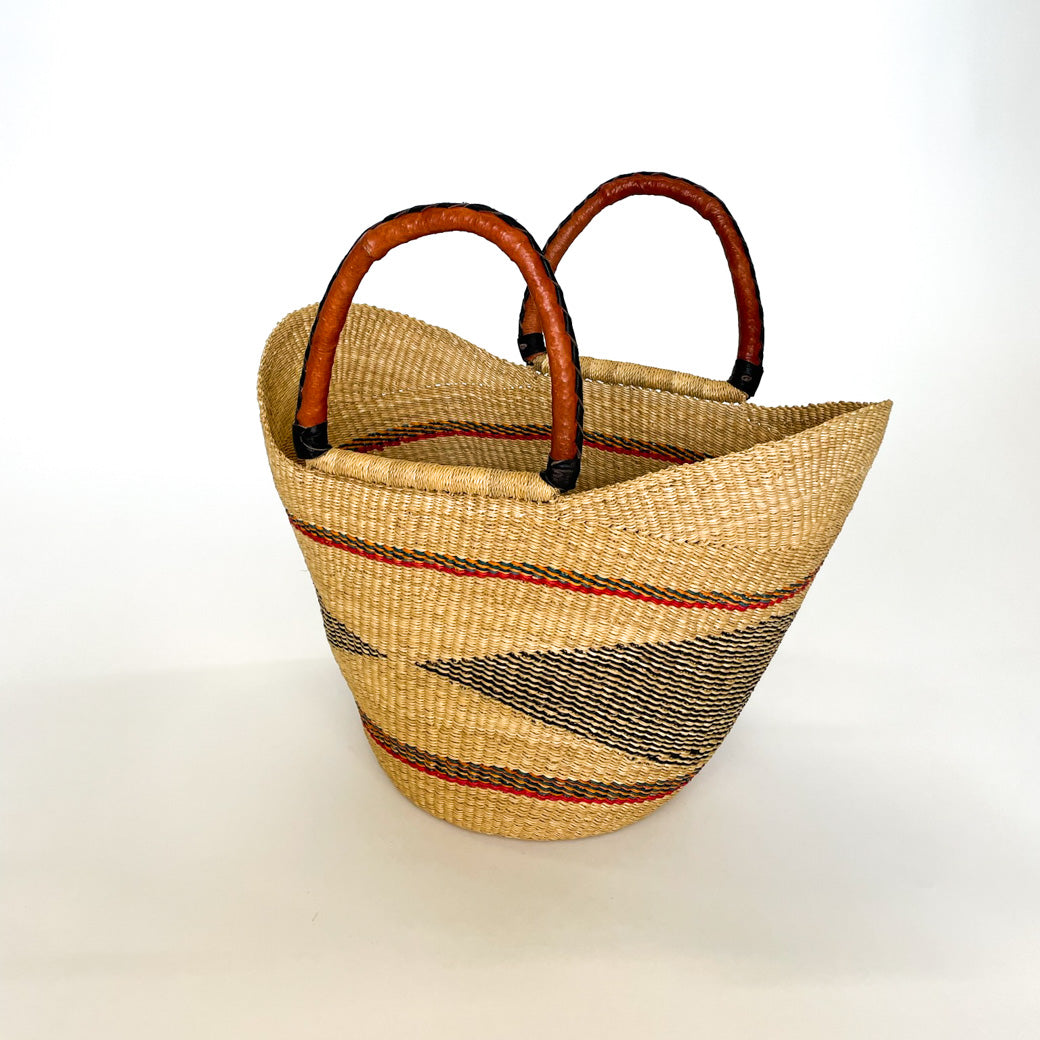 Large Multicoloured Closed Weave U-Shopper Baskets Black Diamond with Orange Detailing